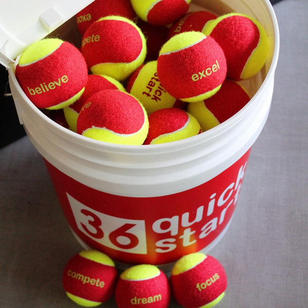 Quick Start 36 - Youth Red Felt Tennis Balls - with Slogans