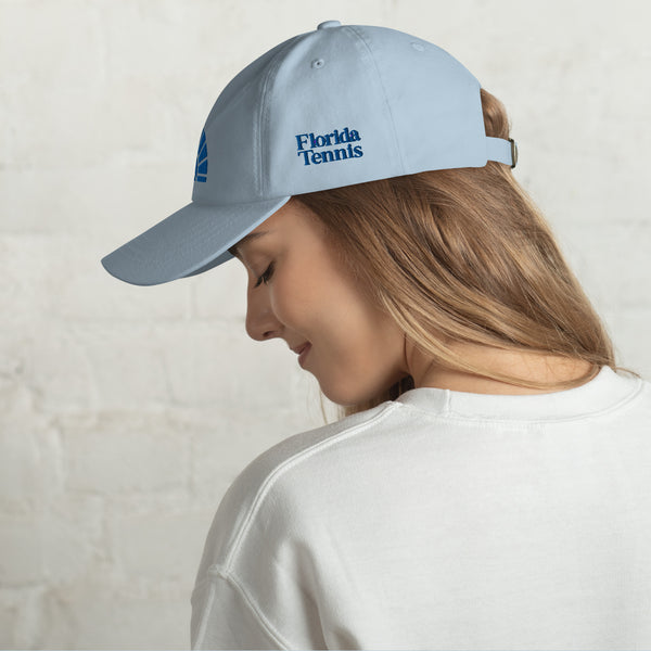 Florida Tennis sun logo Dad hat- Light Blue and Royal blue embroidery (unisex)